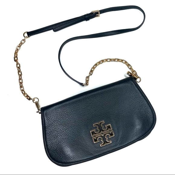 Tory Burch Britten Crossbody Bag Leather Black Convertible Clutch - Picture 10 of 10